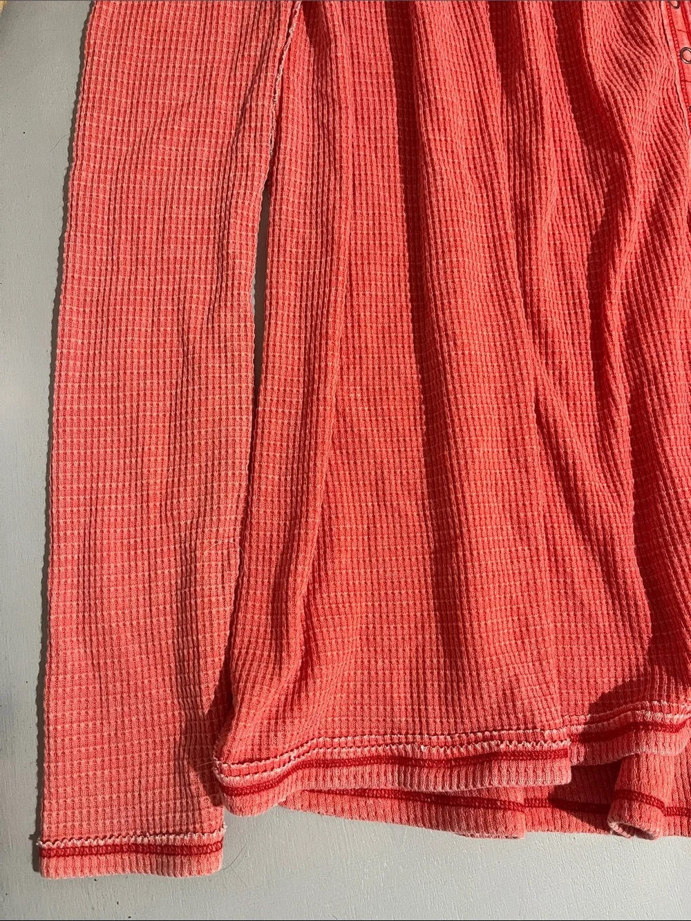 Free People Coral Waffle-Knit Long Sleeve Henley